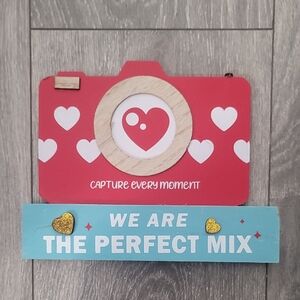 Heart Design Red and Turquoise Camera Tabletop Sign Decor